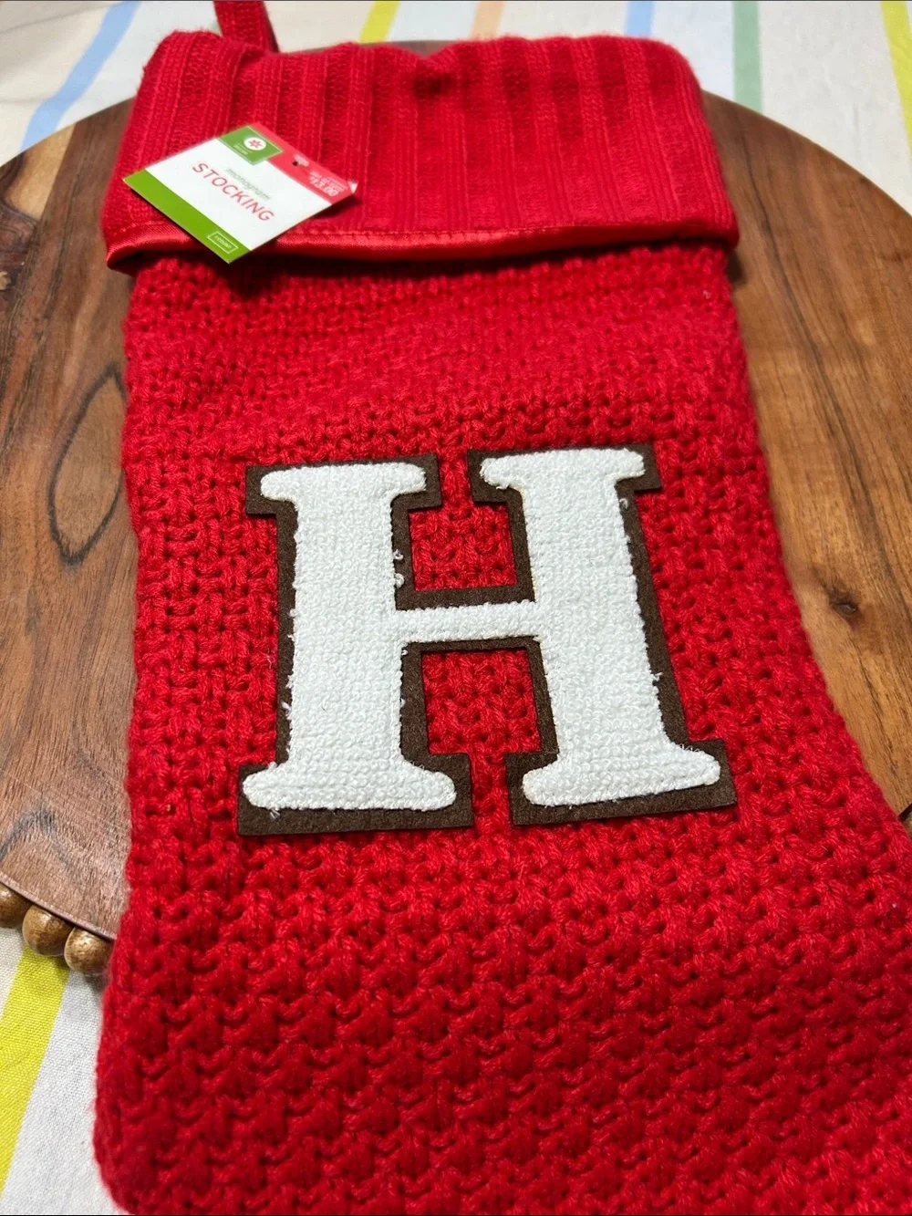 Red Thick Knitted Lined Holiday Christmas Stocking with Monogrammed Letter H NWT